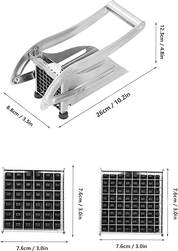 Miniatura 4 de Cortador de patatas fritas, cortador de papas portátil de acero inoxidable con parte inferior de plástico para papas fritas (sin ventosas)