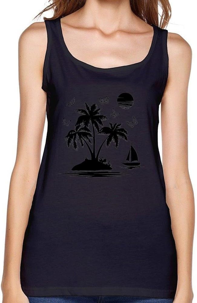 DIY GG Paisaje Tropical Palm Beach Isla Sleevesless Tank Top for Womens
