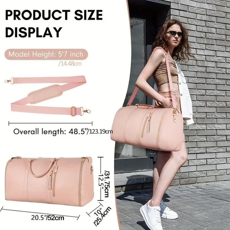 Large Travel Duffel Bag with Shoulder Strap, Blue Stripe Faux Leather, Weekend Overnight Carry-On with Laundry Bag3