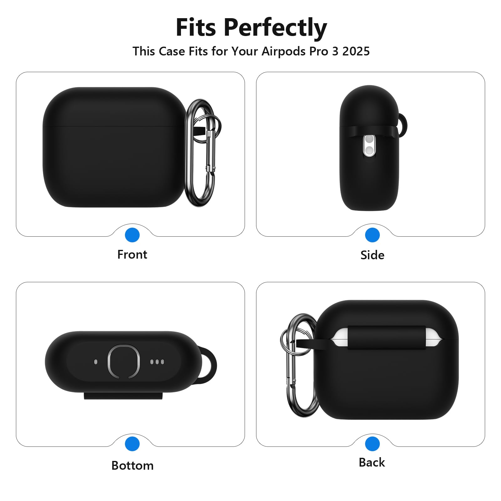 KOKOKA Funda de Silicona Compatible con AirPods Pro 3.ª Generación con Kit de Limpiador, Anti-rasguños, Anti-Polvo, Funda Case Silicona para AirPods Pro 3 con Mosquetón, LED Frontal Visible, Negro — view 6