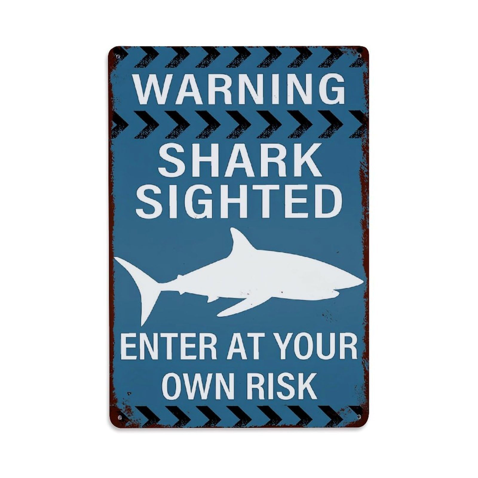 Warning Shark Sighted Sign Retro Metal Tin Sign, Vintage Metal Poster for home, Gaming Room, Studio Workshop,Bar,Garage Wall Art Decor 8x12 Inch