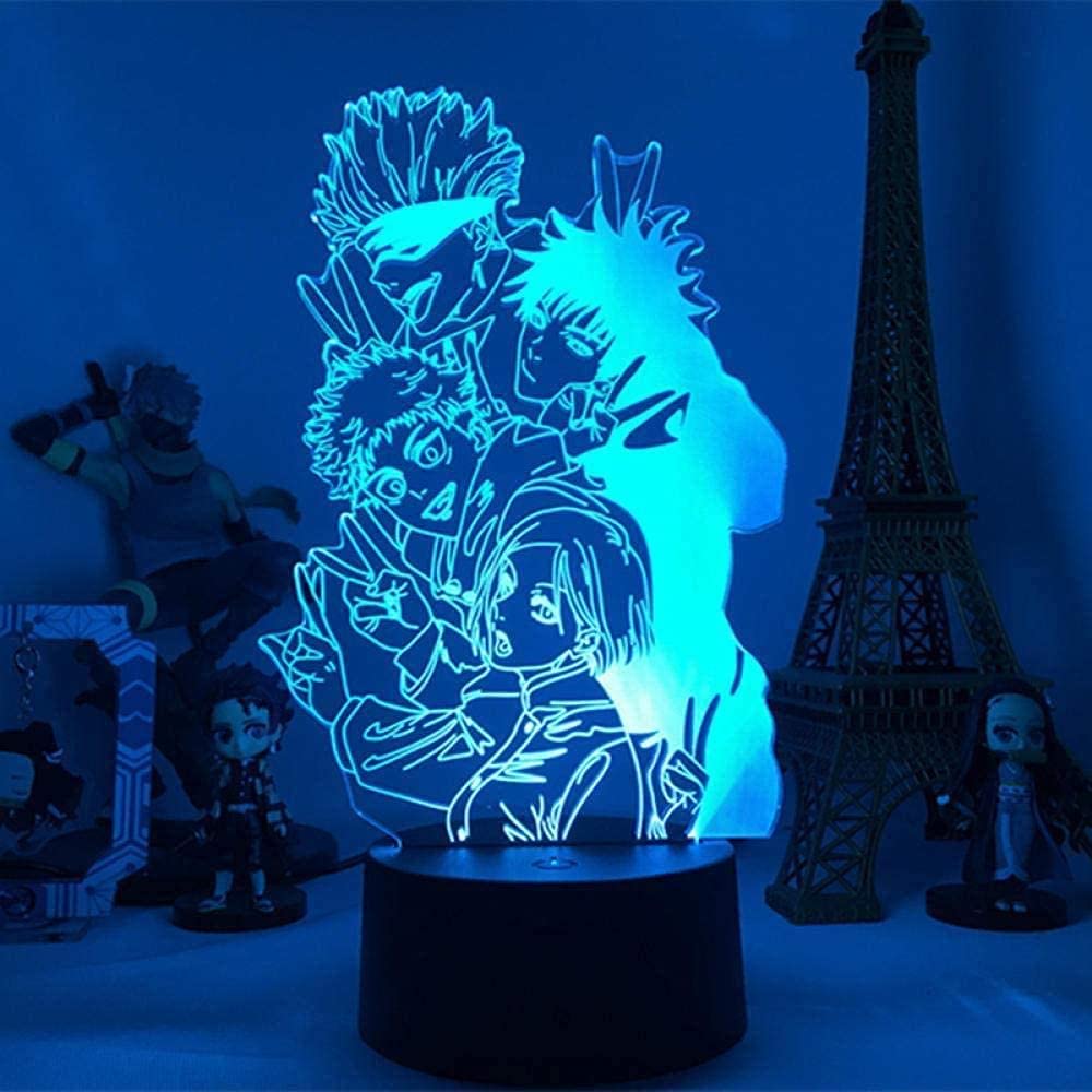 althiqahkey 3D Illusion Lamp LED Night Light Anime Jujutsu Kaisen Group Satoru Gojo Team Jujutsu Kaisen for Sudadera Sin Capucha Birthday Gift Lighting