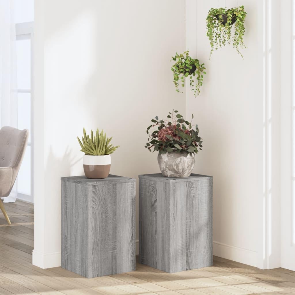 Mokuyary Plant Stands 2 pcs Sonoma Grey Wood 30 x 30 x 50 cm High Strength Hollow Shelf Can Be Filled with Sand and Gravel for Flower, Pot, House Plant