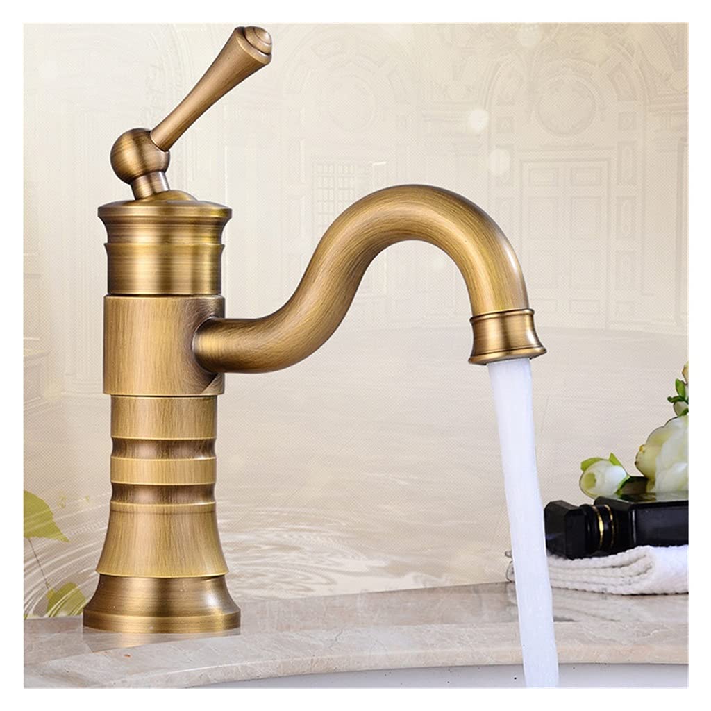 Mitigeur de lavabo en laiton antique bronze au design authentique bas