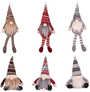 HEIBTENY 6 Piece Christmas Gnome Hanging Ornaments Plush Handcrafted Tree Decorations Festive Holiday Decor for Wreaths Garlands Table Centerpiece Set