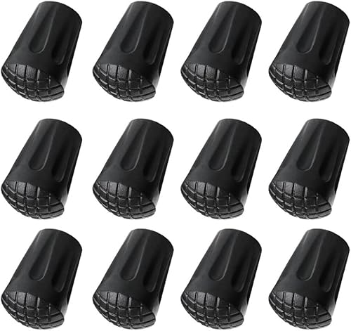 12 Pieces Walking Stick Tips Rubber Trekking Pole Tips Replacement- Rubber Feet for Hiking Poles (Grid 12 Pieces)