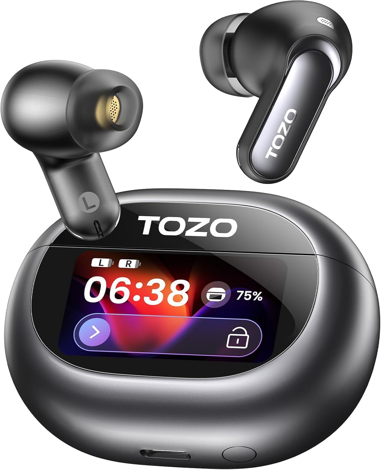TOZO NC20 Pro Auriculares Bluetooth 6.0, Pantalla táctil & ANC 52dB | Audio LDAC Hi-Res, 12mm controlador,6 mics ENC,carga rápida e inalámbrica, 12mm controlador, IPX8,detección de uso,modo juego