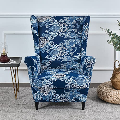 Niluoh Wingback Chair Slipcover 2-Piece Stretch Wingback Chair Sofa Slipcover Armchair Cover Printed Furniture Protector Couch Soft With Elastic Bottom For Living Room, 17 #TOP1