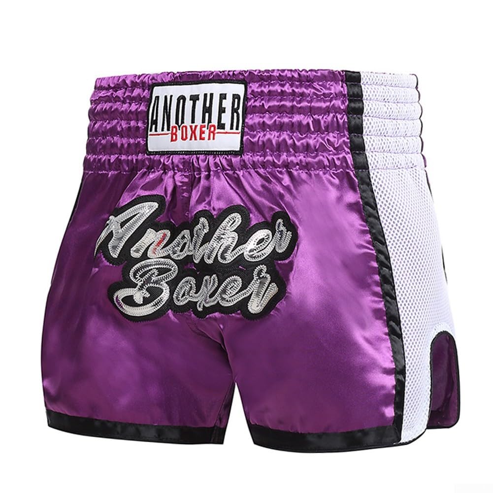 Pantalones cortos de entrenamiento de boxeo unisex, transpirables, para artes marciales mixtas y Muay Thai, talla M, color morado