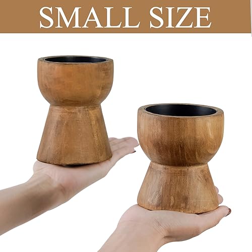 Miniatura 5 de NIKKY HOME Rusitc - Juego de 2 portavelas de madera maciza, pedestal de pilar de madera maciza, decoración de centro de mesa con repisa de chimenea,
