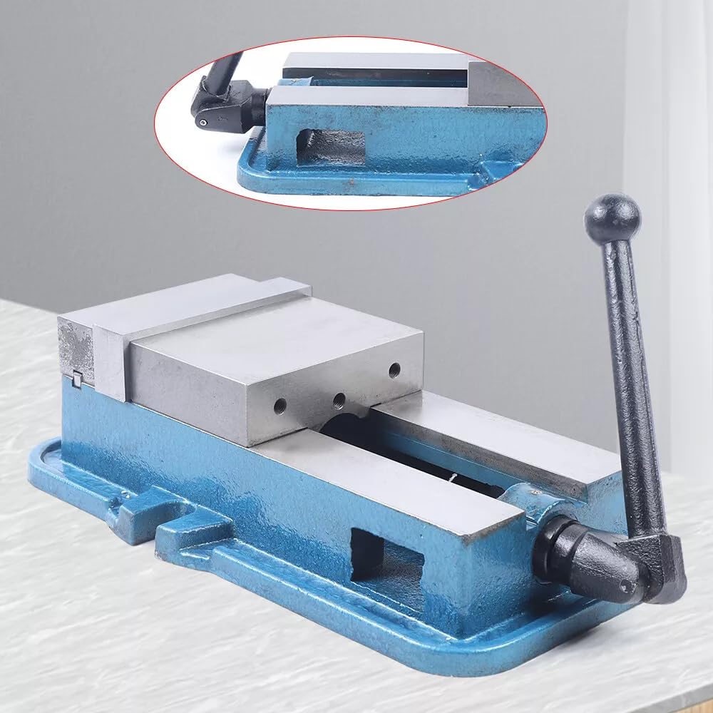 Tornillo de banco de 6 pulgadas, diseño fijo en ángulo, de alta precisión, mordazas de sujeción intercambiables, fácil de usar, robusta pinza para máquina de milladora (azul)