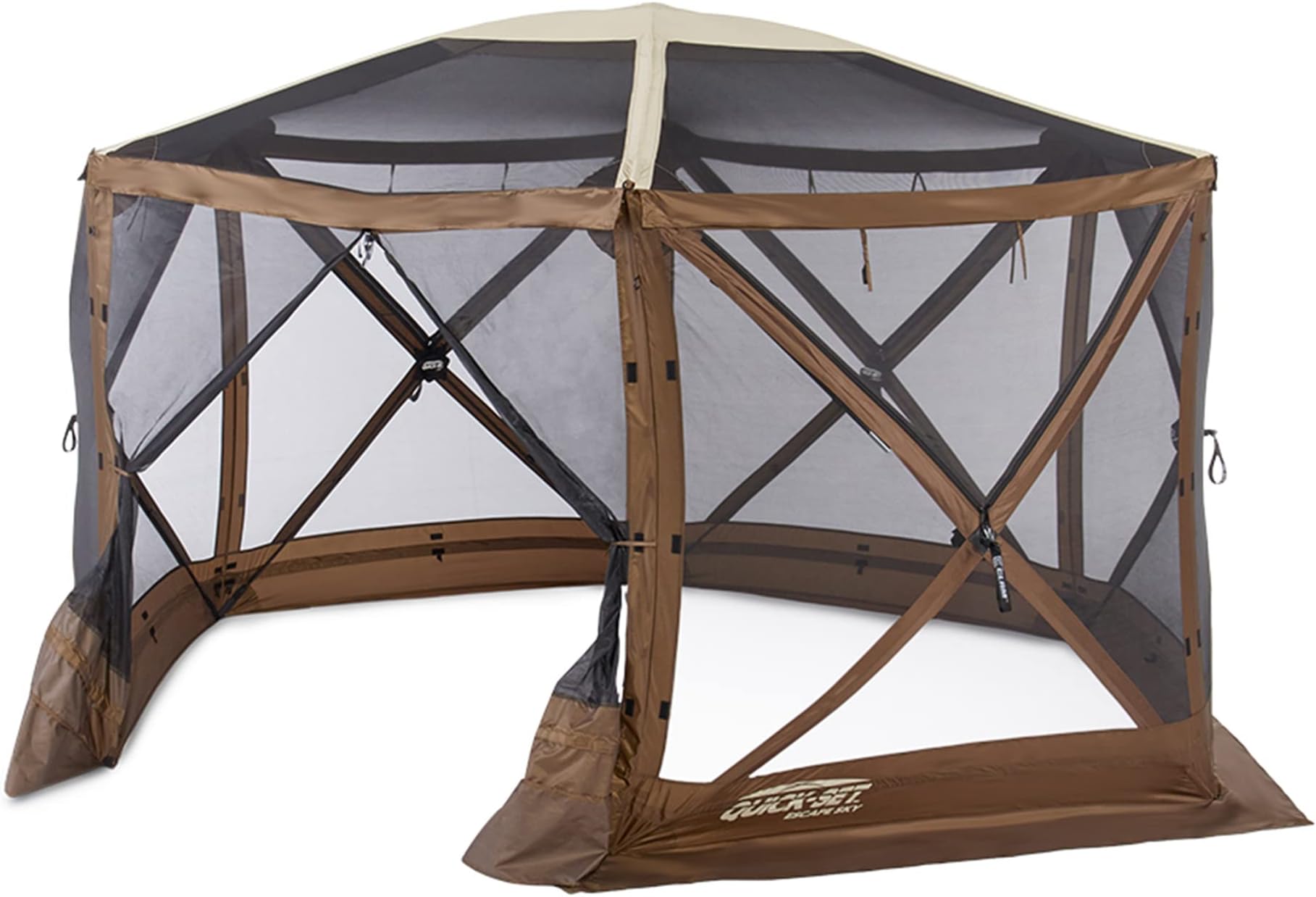 Clam Quick-Set Sky Screen Shelter – 8-Person Pop-Up Tent with Screened Roof for Airflow & Stargazing, 140" x 140", Brown, Instant Setup, Oversized Carry Bag – Camping, Tailgating, Outdoor Use