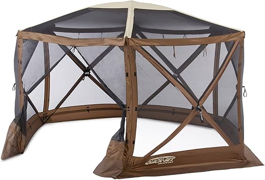 Clam Quick-Set Sky Screen Shelter 8-Person Pop-Up Tent with Screened Roof for Airflow & Stargazing, 140" x 140", Brown, Instant Setup, Oversized Carry Bag Camping, Tailgating, Outdoor Use