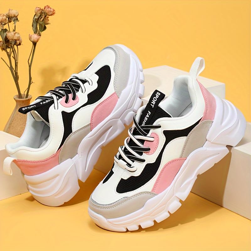 Women's Colorblock Chunky Sneakers, Running Sports Shoes, Casual Outdoor Walking3