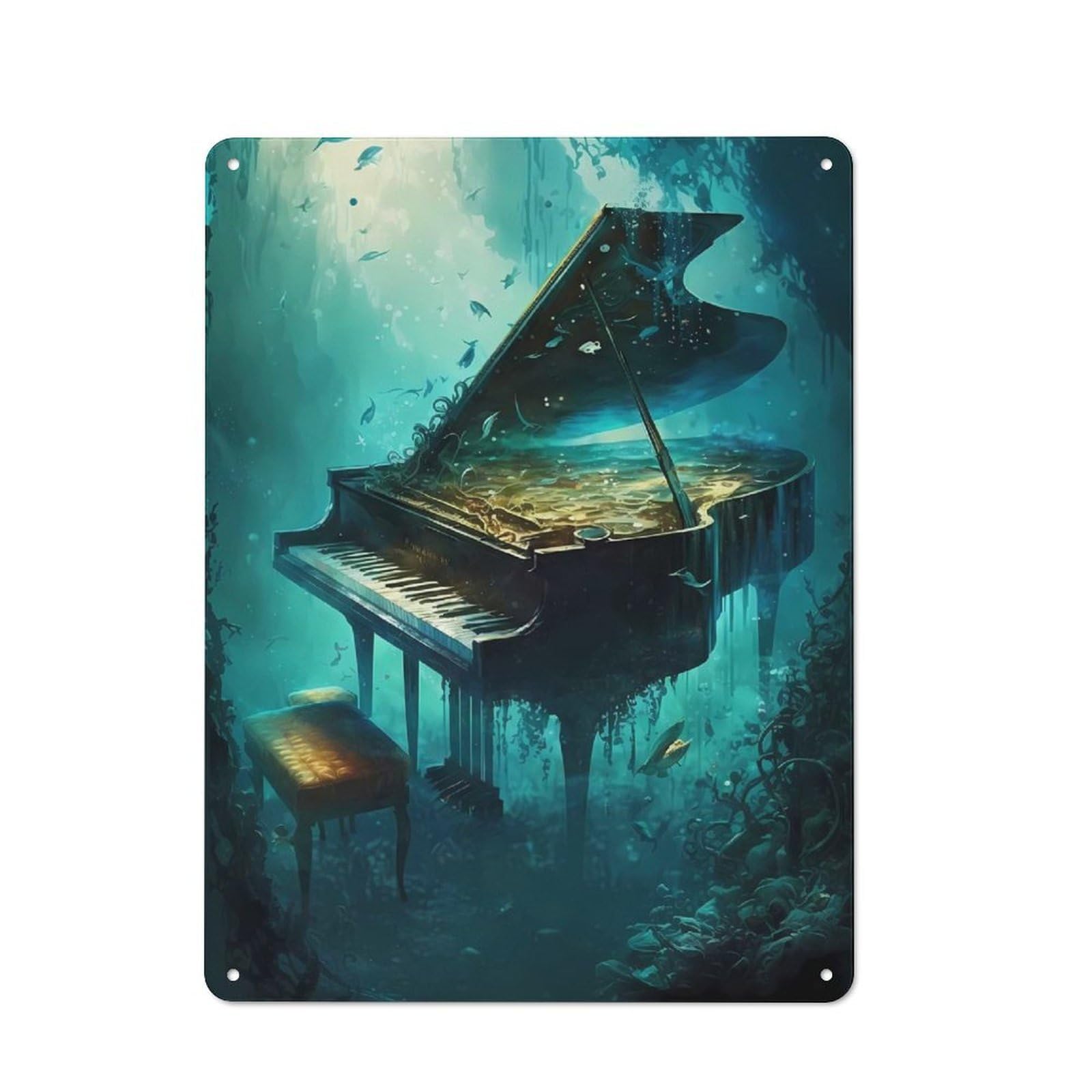 Junmoney Piano Underwater Rustic Metal Wall Sign 40X30cm For Kitchen Or Home Bar, Suited To Home Bar Enthusiasts