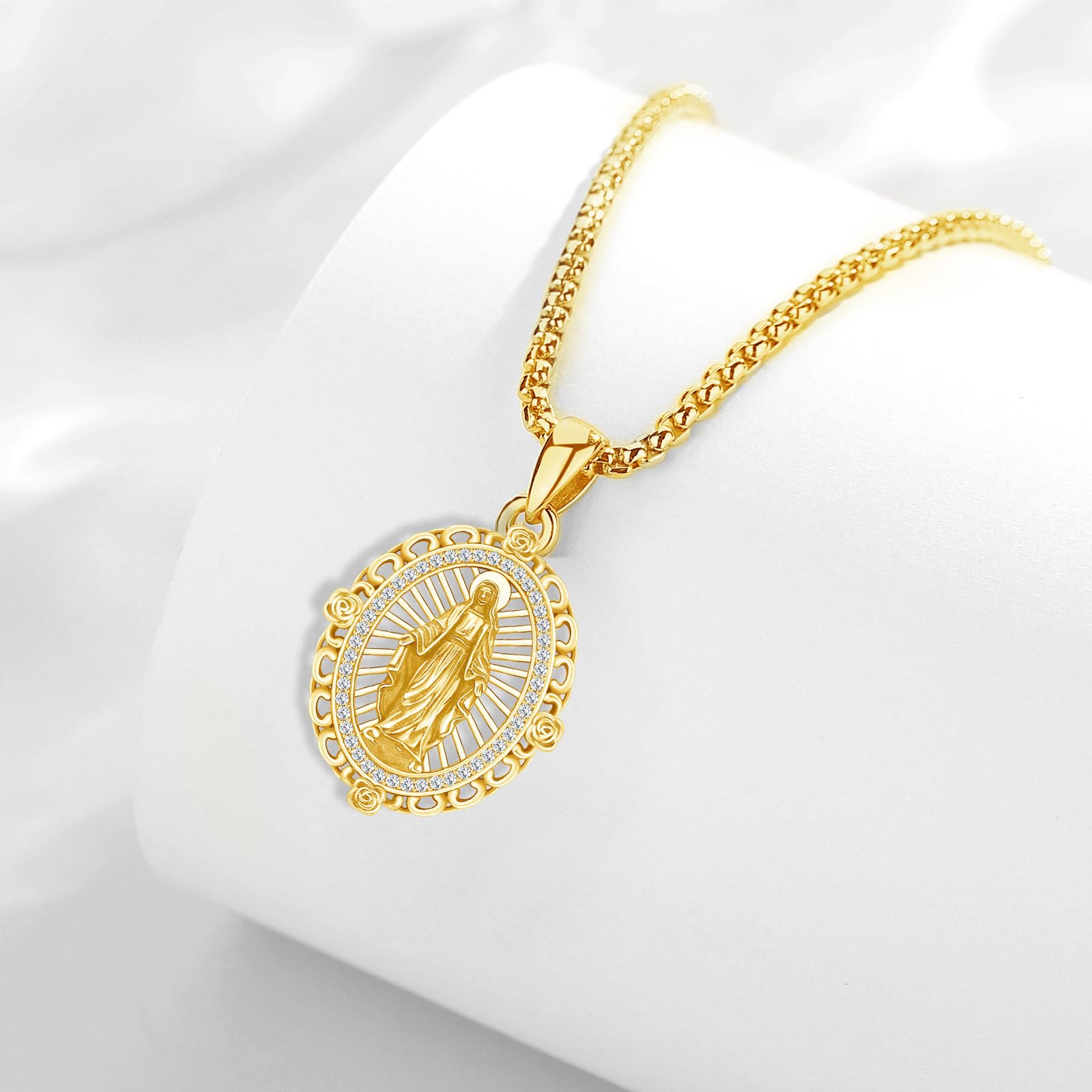 Collana da donna con medaglia miracolosa con fiore di rosa, in argento Sterling 925, collana con Vergine Maria De Guadalupe cattolica amuleto per madre maria religiosa gioielli regali