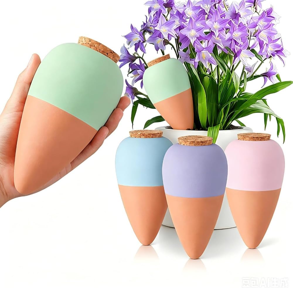 HOTENEAIRE Self Watering Spikes Plant Watering Globes Irrigation Terracotta Watering Device Garden Waterer for Indoor Outdoor Plant 4 Packs (Style C)