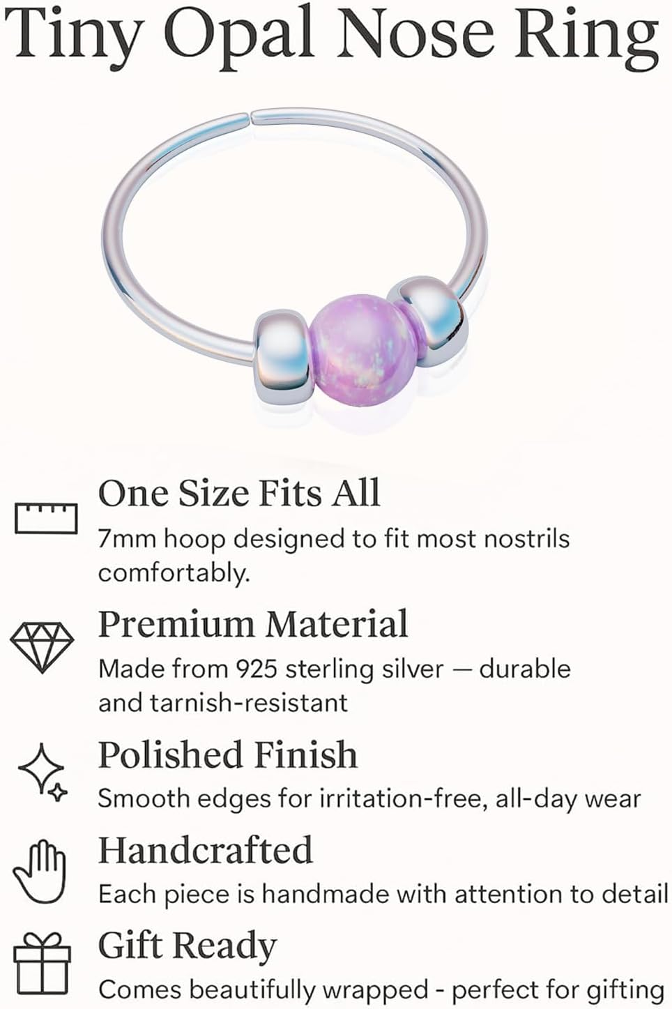 Jolliz Opal Nose Rings Hoops – 24 Gauge Classic Design, Elegant Nose Rings for Women & hypoallergenic Nose Piercings Jewelry Perfect for Any Occasion with Comfortable Fit - Image 2