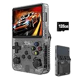 Whatsko R36S 128GB RK3326 レトロハンドヘルドゲームコンソール ArkOSシステム 3.5インチIPS OCAフルスクリーン 64ビット デュアル3Dジョイスティック ポータブルエミュレータ互換機 日本語対応 3500mAh 黑