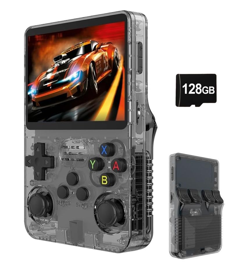 Whatsko R36S 128GB RK3326 レトロハンドヘルドゲームコンソール ArkOSシステム 3.5インチIPS OCAフルスクリーン 64ビット デュアル3Dジョイスティック ポータブルエミュレータ互換機 日本語対応 3500mAh 黑