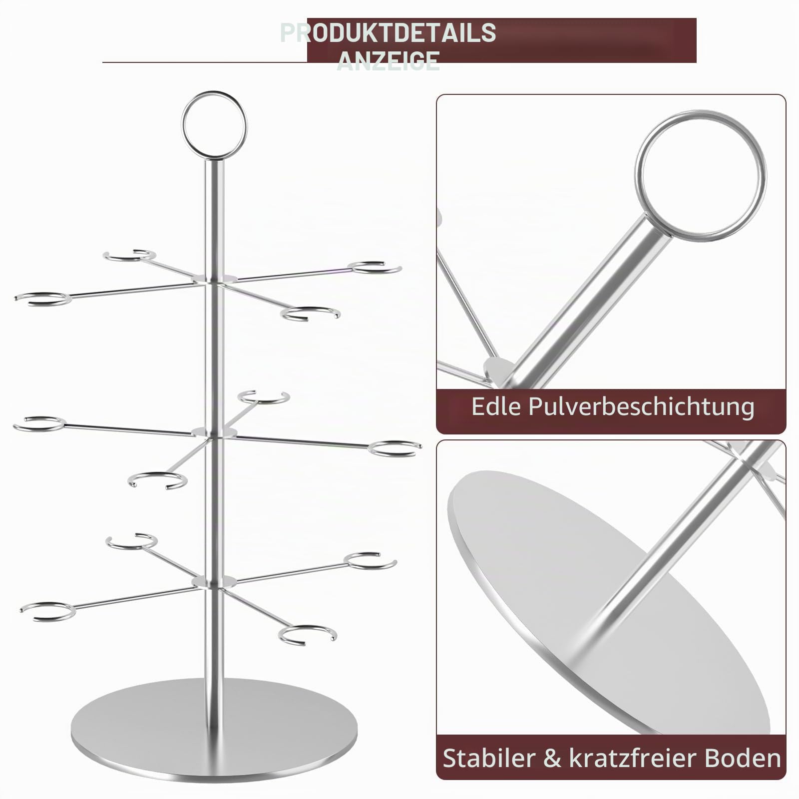 MOCOBO 3-Etagen Champagnerturm-Ständer für 12 Gläser – Silberner Metall-Cocktailbaum-Rack, Weinglas-Displayhalter für Partys, Hochzeiten, Bars, Martini & Aperol Getränke