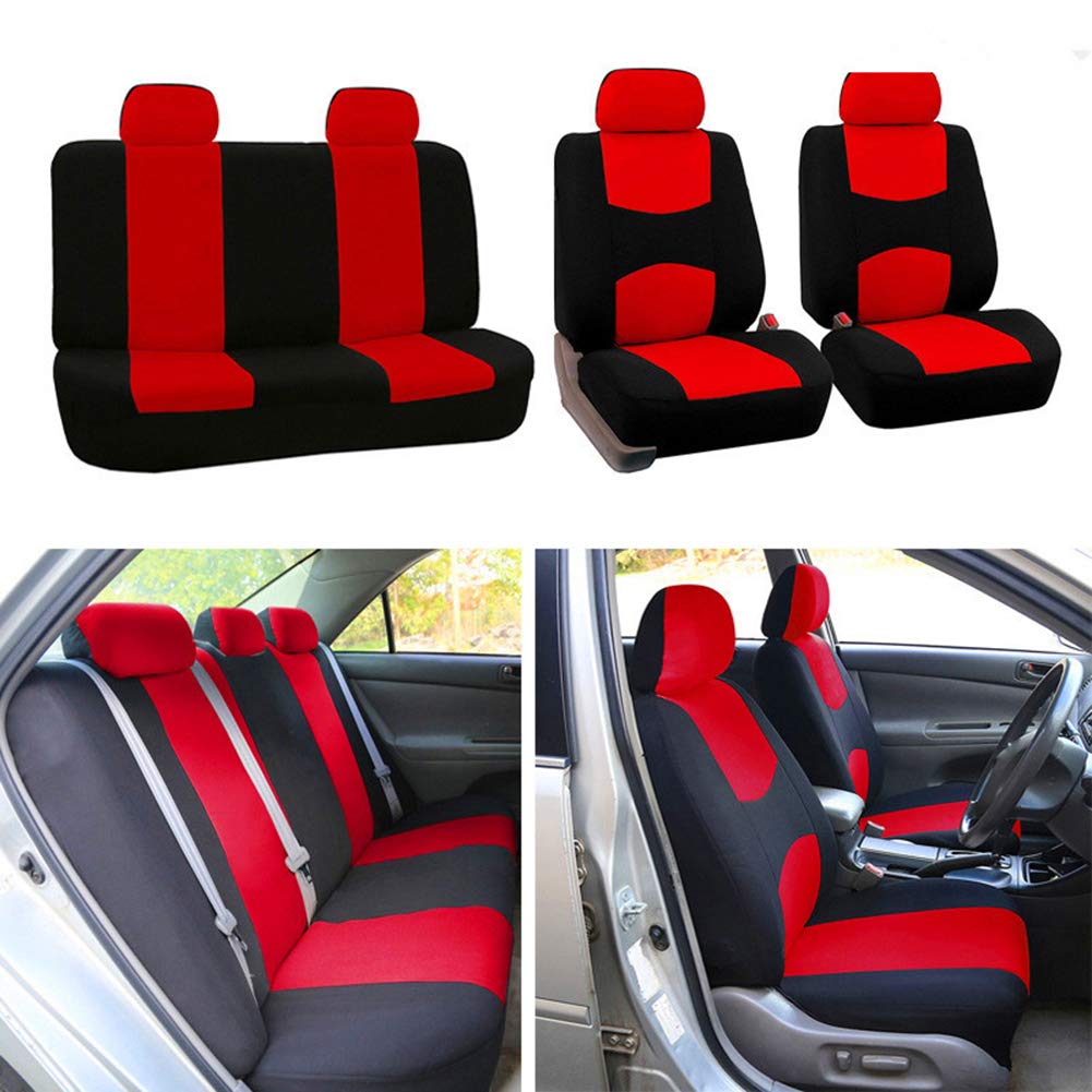 Headerbs Housses de Siège de Voiture Universelles Ensemble Complet, Appuie-tête Avant Arrière Respirants, Housses Intérieures de Protections de Siège Auto (Rouge)