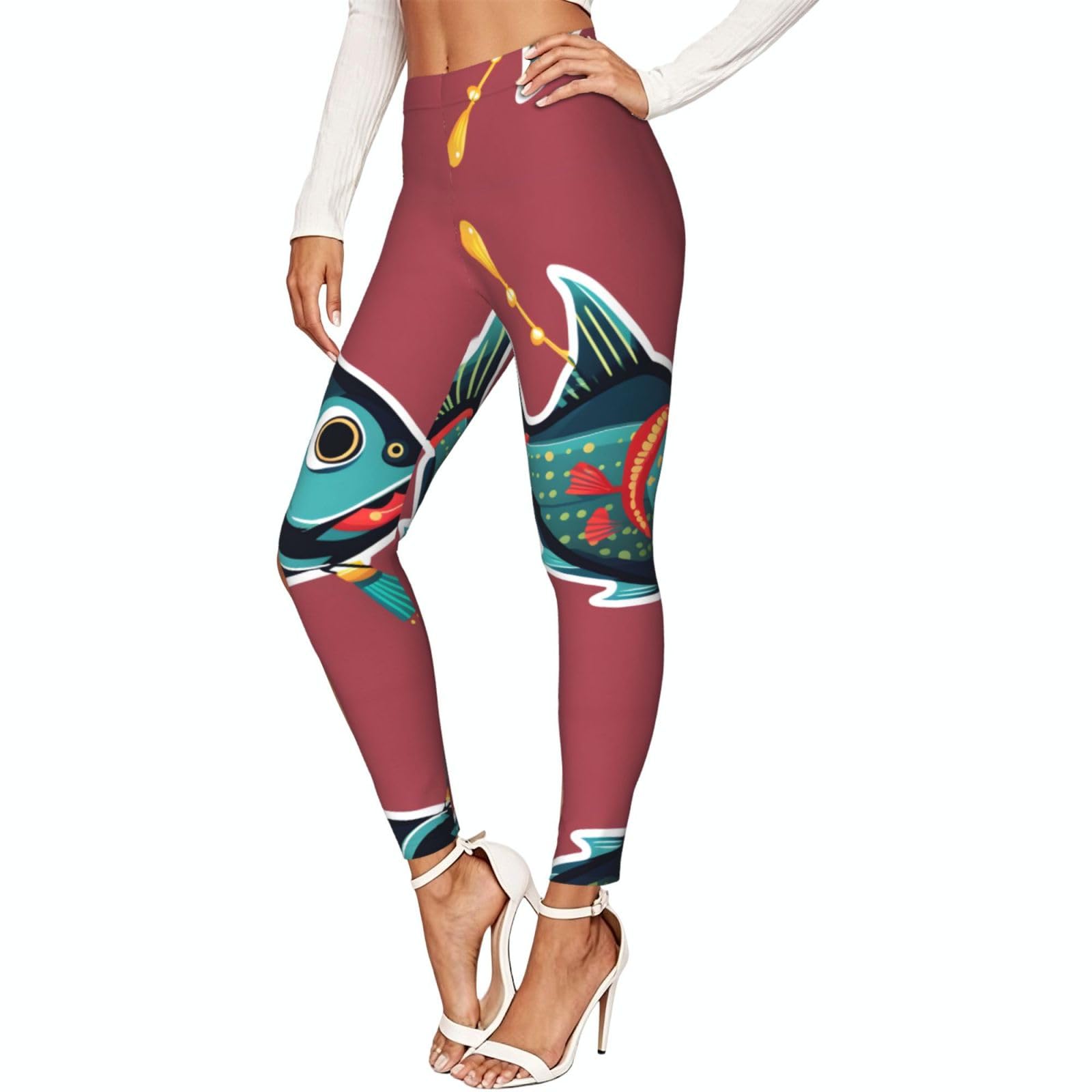 Leggings de compresión para mujer con estampado de pez y tacto suave 7