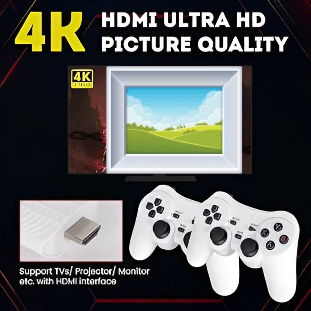 M66 (X2) Retro GameStick 64GB 4K HD Output with 52 Emulators 30000+ Built-in Classic Games Plug & Play TV Gaming Console Dual Wireless Controllers Anti-Skid Design Two Player Support 4