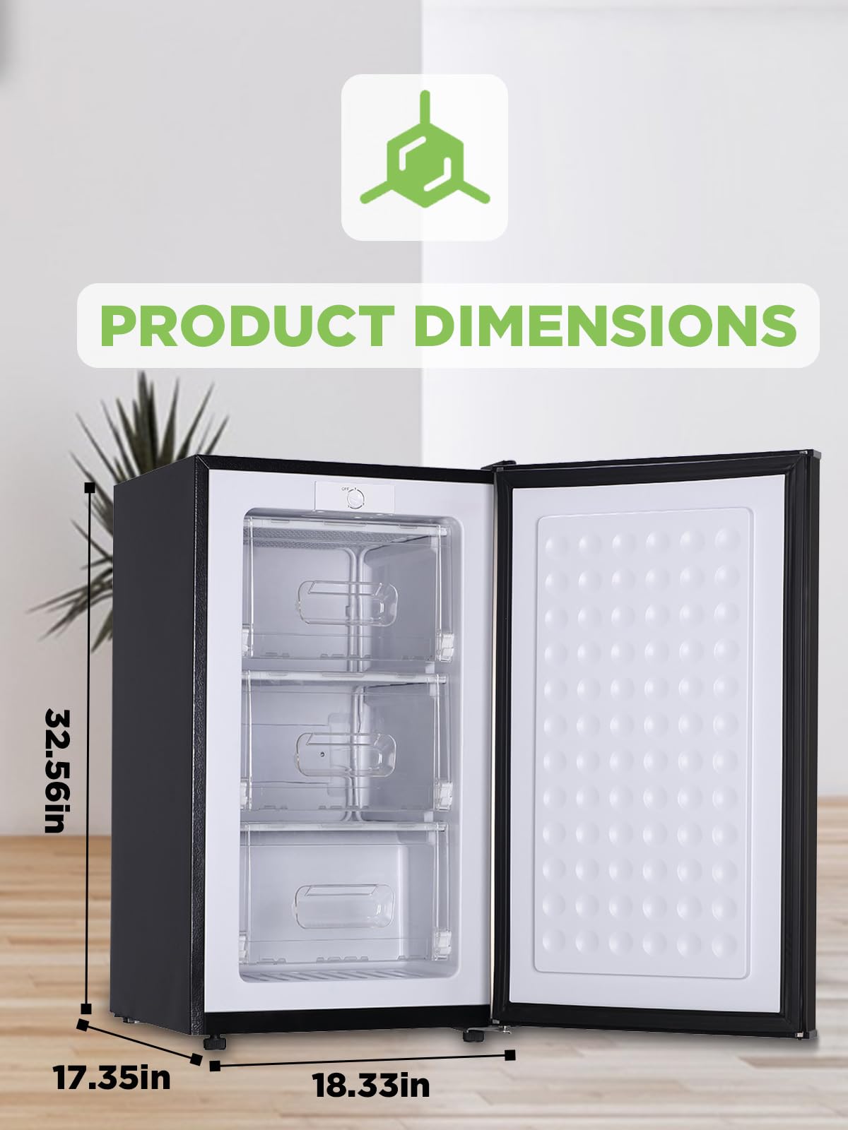 Krib Bling 3.0 Cu.Ft Compact Upright Freezer With Single Door, Two Shelves Mini Freezer With Three Adjustable Thermostat, -22°F And 32°F (0°C And -30°C)., For Home, Kitchen, Office, Black on Fridge.com - View 2