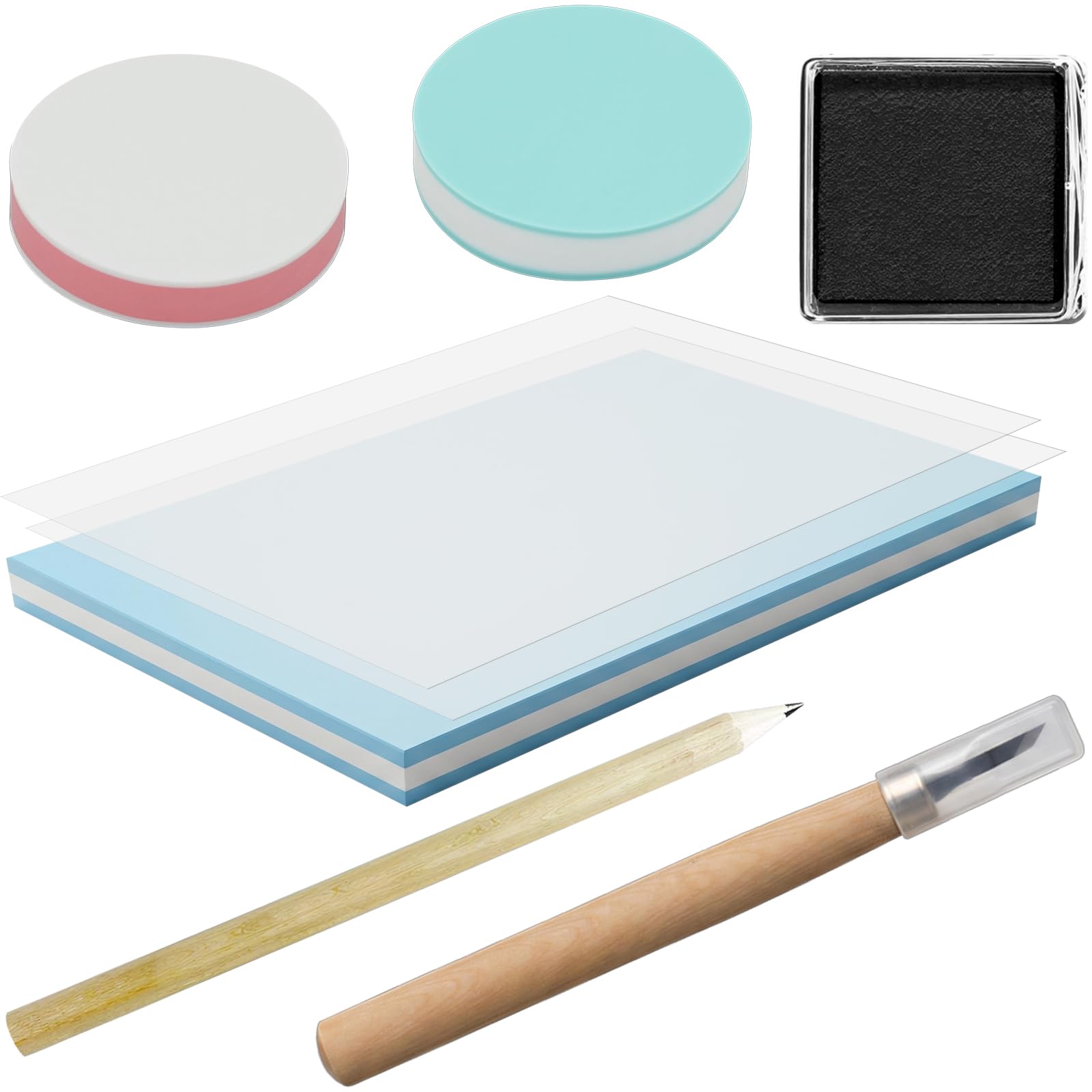 Kit bloc linoléum gravure et tampons en caoutchouc avec outils de coupe