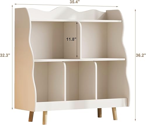 Miniatura 2 de Treocho Estantería infantil y almacenamiento de juguetes, Orangizer, estantería infantil de madera de 3 niveles con diseño curvo, armario de