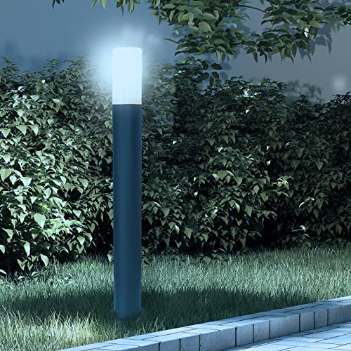 Partenopea® Lampione a led lampioncino con attacco per Lampadine E27 illuminazione da esterno palo da giardino per sentieri moderno (Nero 60 cm, Luce Fredda 6500K)