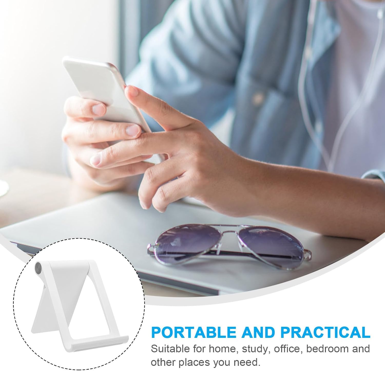 Yardwe Foldable Cell Phone Stand Tablet Holder White Adjustable Height image 3