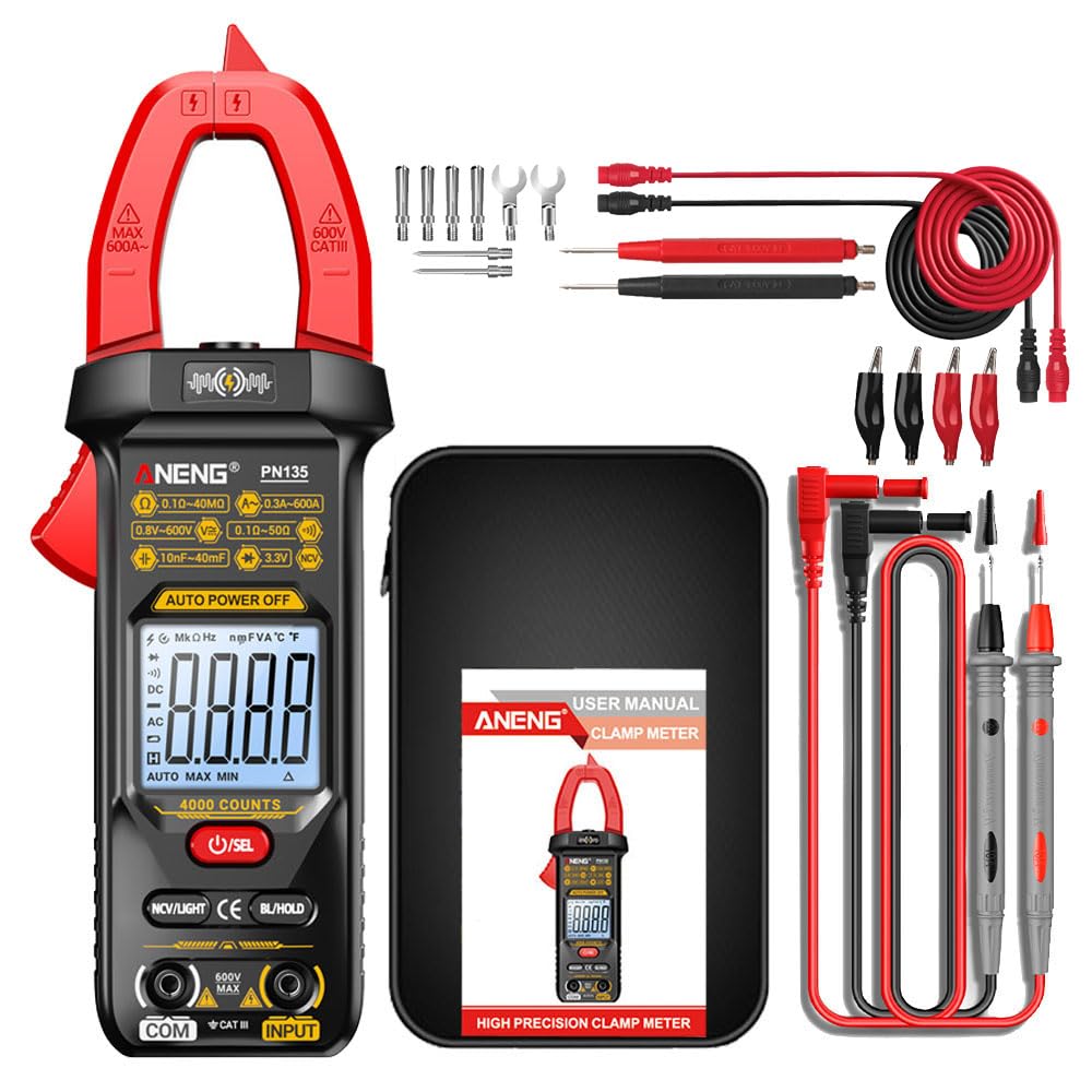 PN135 Display digitale Pinza amperometrica intelligente Tester multimetro Resistenza alla tensione CA/CC Strumenti professionali per elettricisti senza contatto e linea combinata - Rosso
