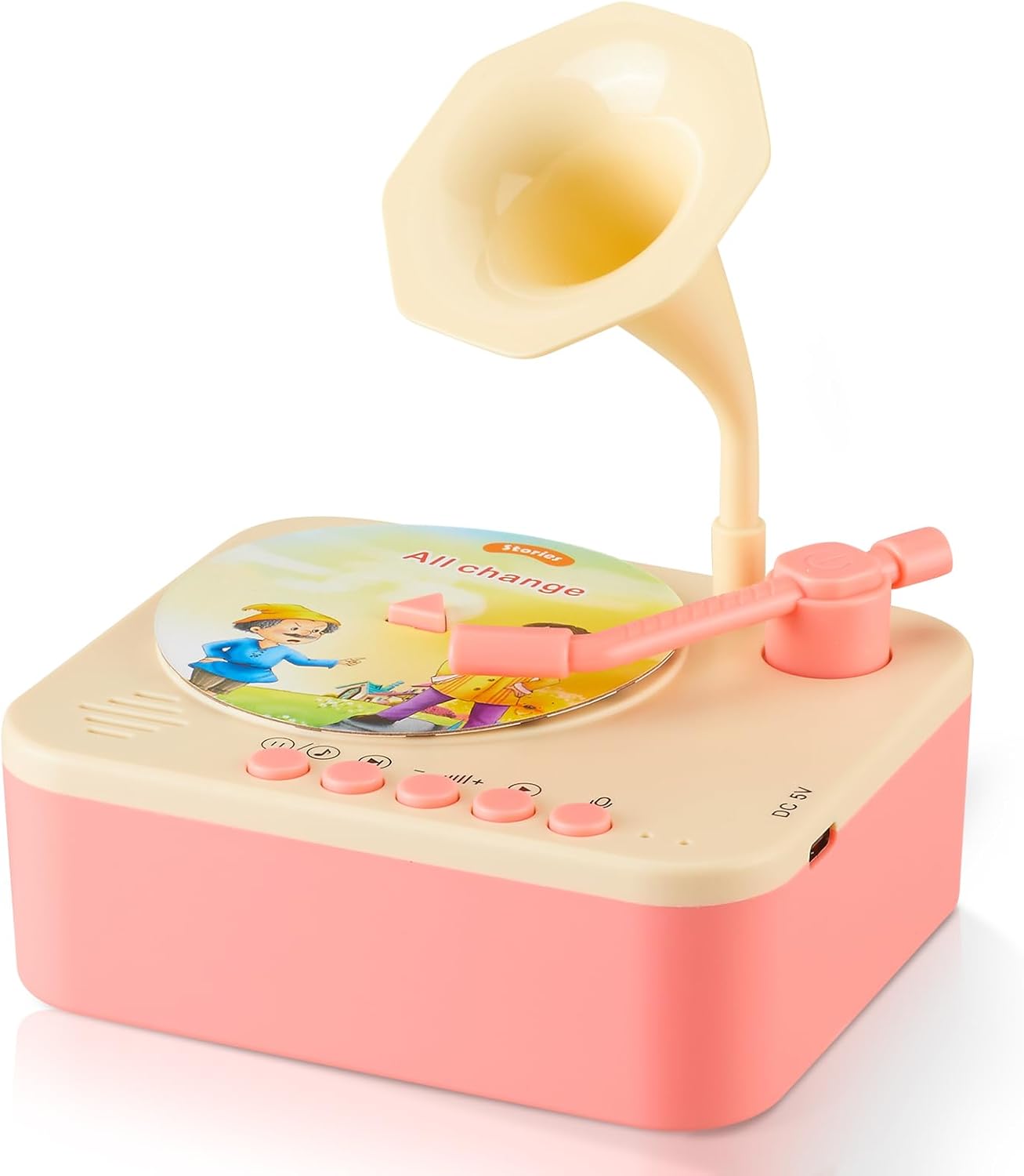 Musical Toys for Toddlers Gramophone 3-6 Kids Learning, 99 Cards Stories Songs, Audiobooks Player for Boys and Girls（Dreamy Pink）