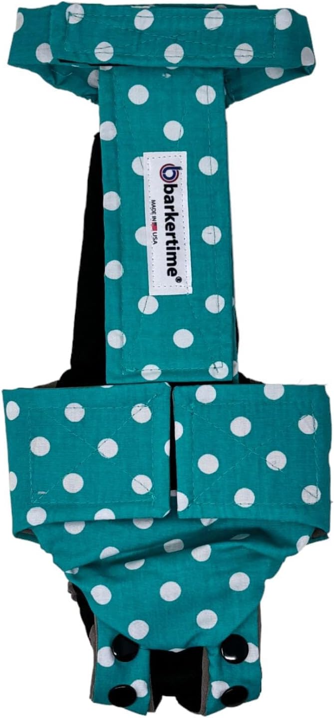 Aqua Polka Elegance Dog Diaper Snappy Overall, XS - Belly Band Alternative - Made in USA