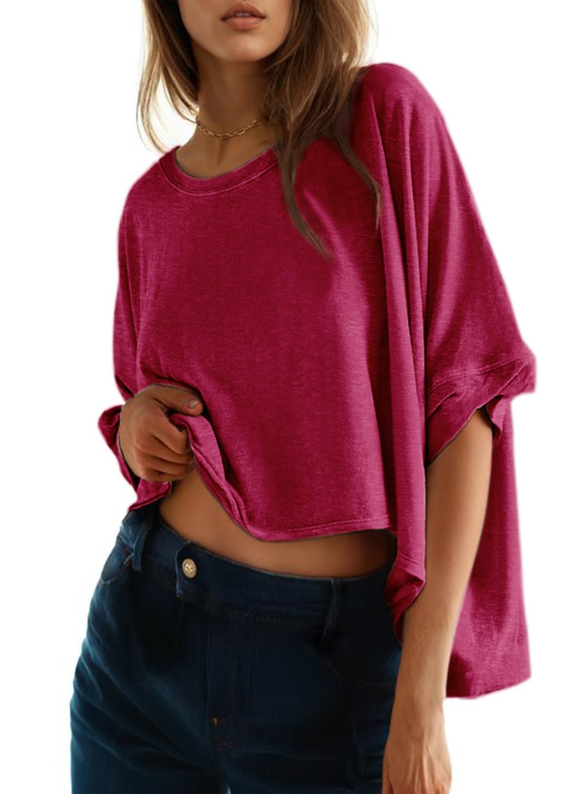 DokotooSummer Shirts 2025 Womens Solid T Shirts for Women Loose Oversized Tops Basic Tee