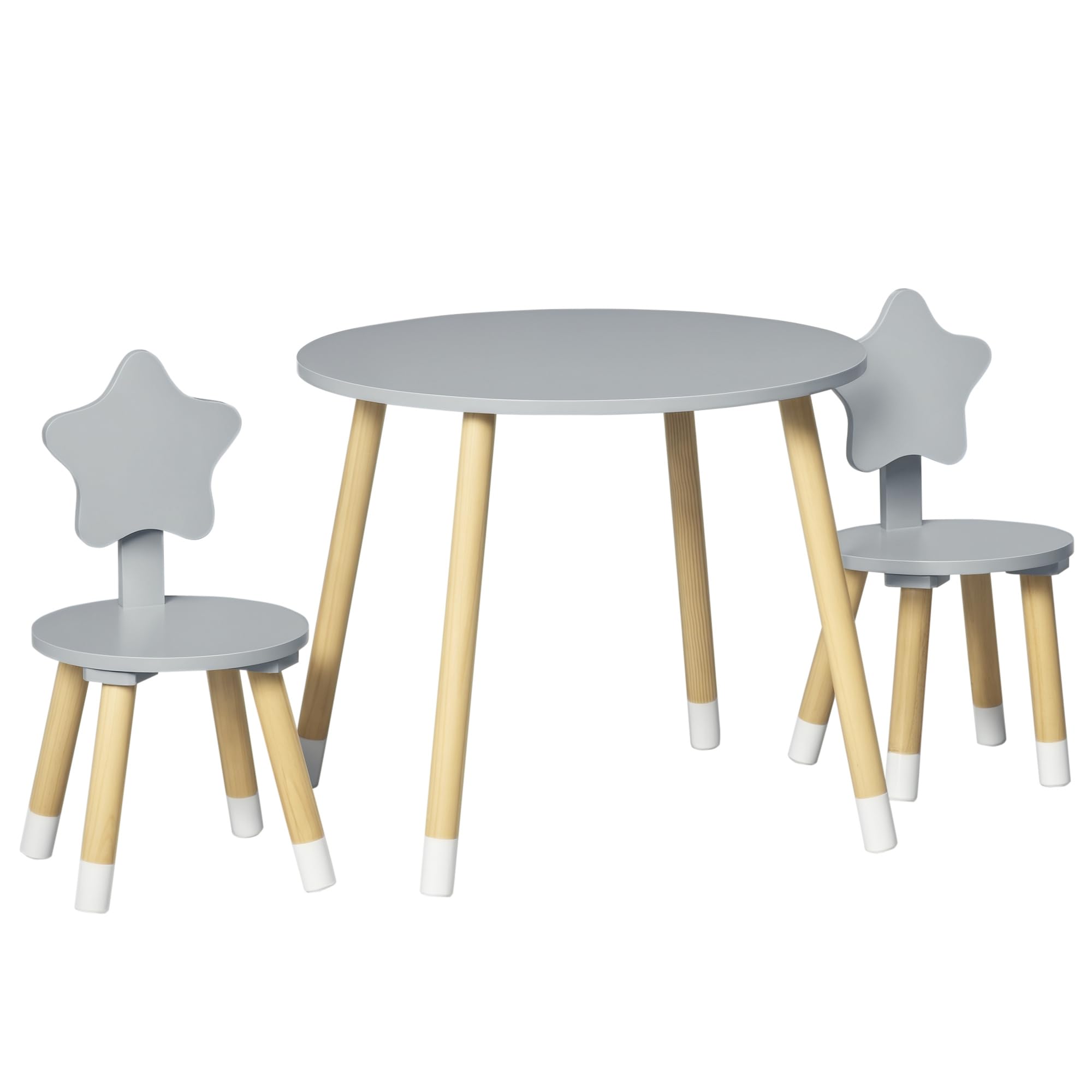 HOMCOM Juego de Mesa y 2 Sillas de Madera para Niños con Mesa Redondo Ø59x50 cm y Sillas Ø28x51 cm Muebles Infantiles para Sala de Juego Dormitorio Gris