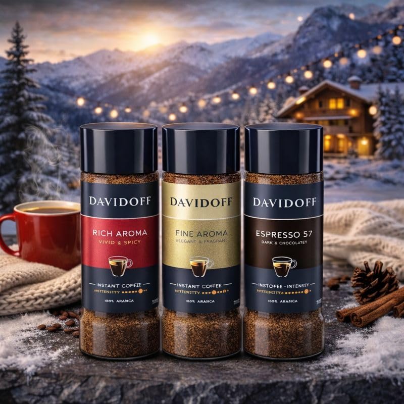 Image of DAVIDOFF - Premium Instant Coffee Pack (3 x 100g Each) By COUGAR | Rich Aroma, Fine Aroma & Espresso 57 | 100% Arabica Coffee Powder | Smooth, Strong & Aromatic Blend | Perfect Hot & Cold Coffee Experience - (Imported - SWISS)