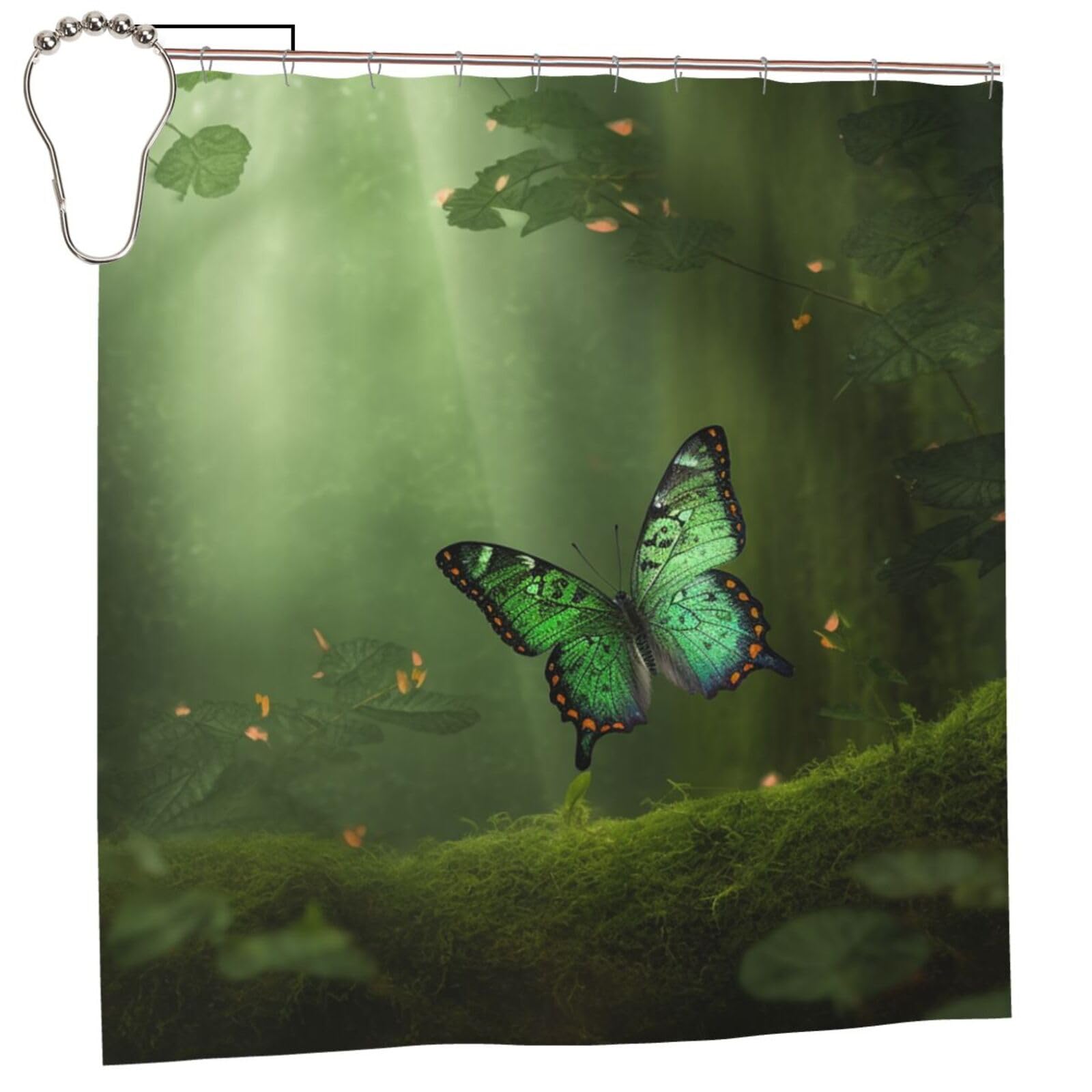 FodPand Green Forest Butterfly Shower Curtain 70"x70" Waterproof Long Bathroom Curtain Heavy Duty Thick Cloth Bath Curtain Set with Hooks, Modern Abstract Art Pattern Bathroom Shower Curtains