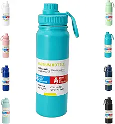 Garrafa De Água Térmica Inox 800ml Parede Dupla com Isolamento a Vácuo Quente e Frio, Antivazamento, Alça e Infusor Ideal para Academia, Caminhada, Escritório, Esportes (Azul celeste)
