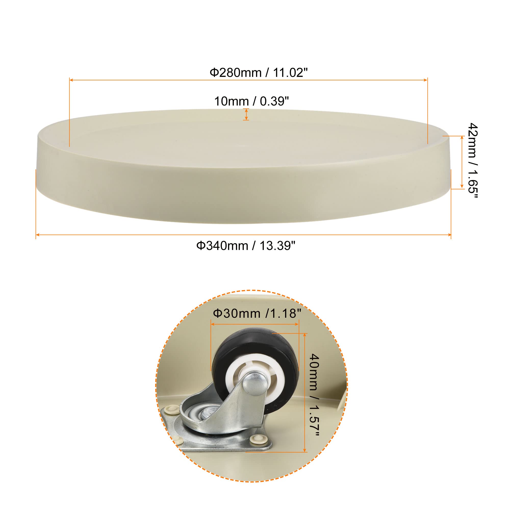 sourcing map Planta Palet con Invisible Ruedas 13 Pulgadas Redondo Plástico Rodante Maceta para Interior Exterior, Beige