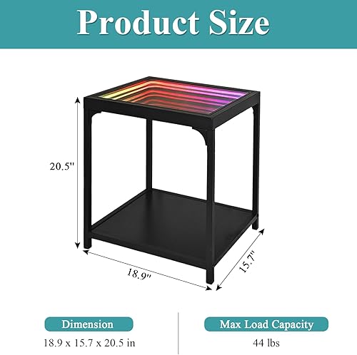 Miniatura 3 de Mesa de luz de espejo infinito, mesas de centro para sala de estar, con espejo de ilusión infinita 3D, mesa auxiliar RGB, con luz de túnel, con