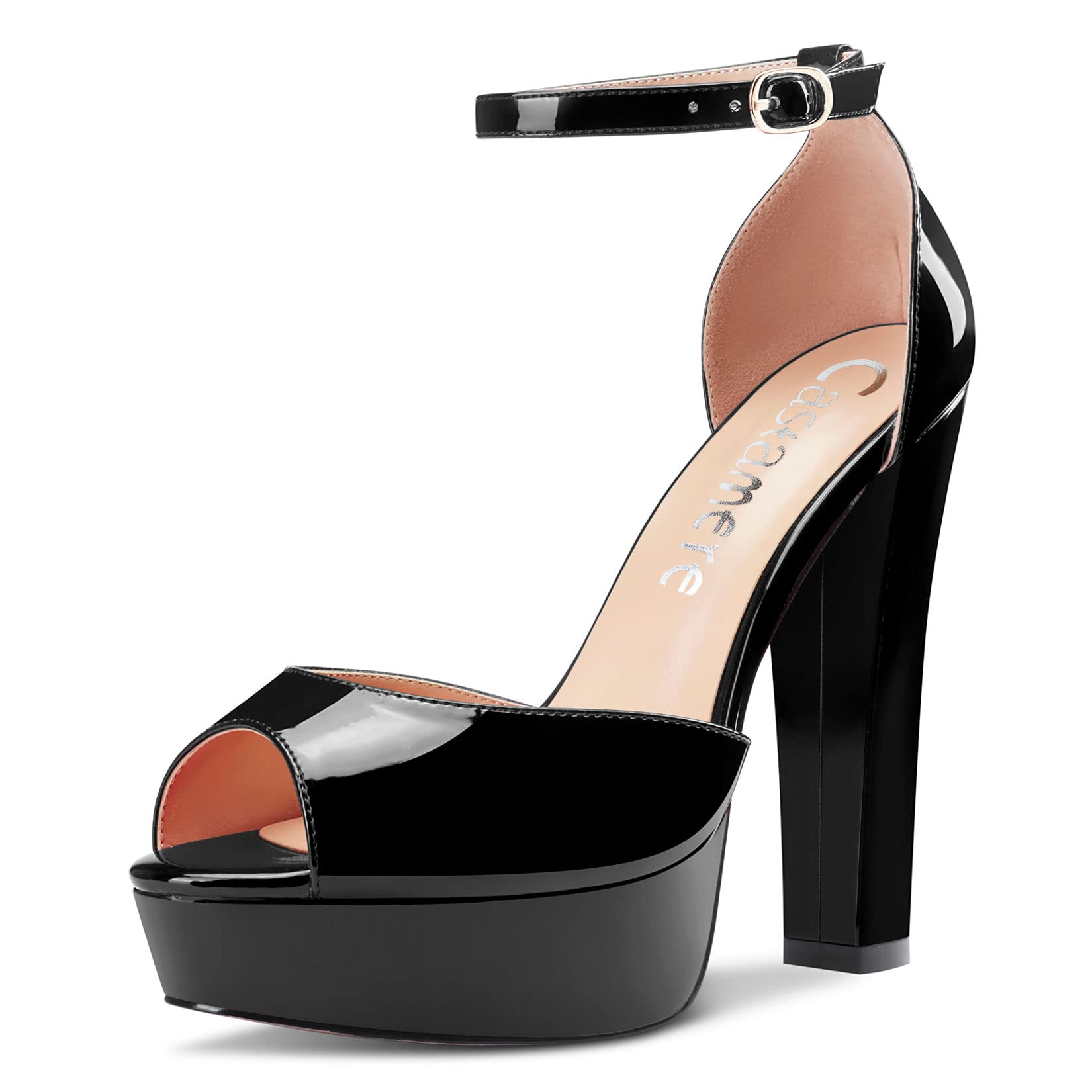 Castamere Mujer Chunky Ancho Alto High Heel Plataforma Abierta Punta Sandalias Correa Tobillo Two-Piece de Boda 13 CM Heels Pumps