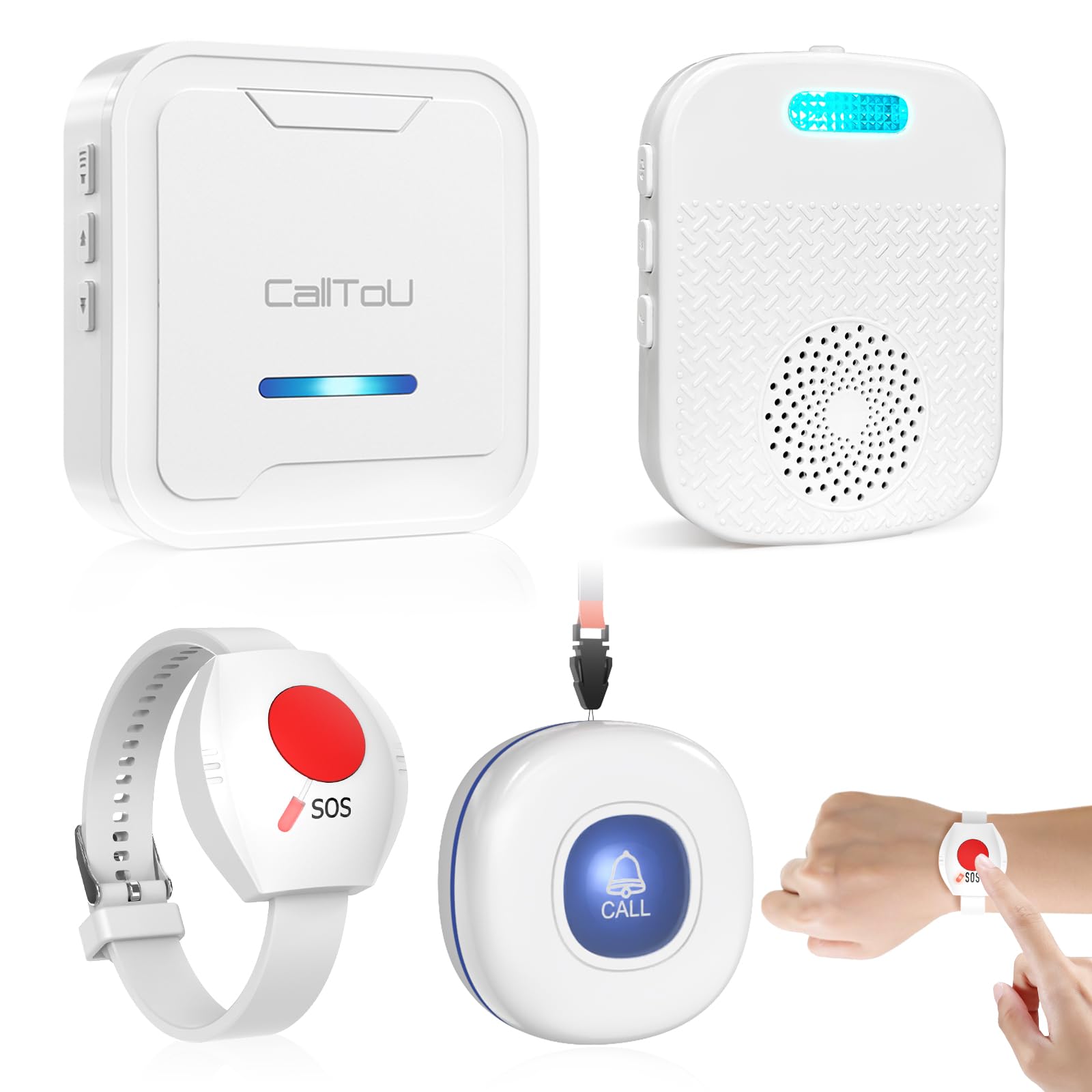 CallToU Caregiver Pager Wireless Call Button for Elderly, Medical Alert Systems for Seniors/Elderly Monitoring with 2 Call Bell, 500+Feet, 1 Plug-in Receiver+1 USB Receiver for Home Patients Emergency
