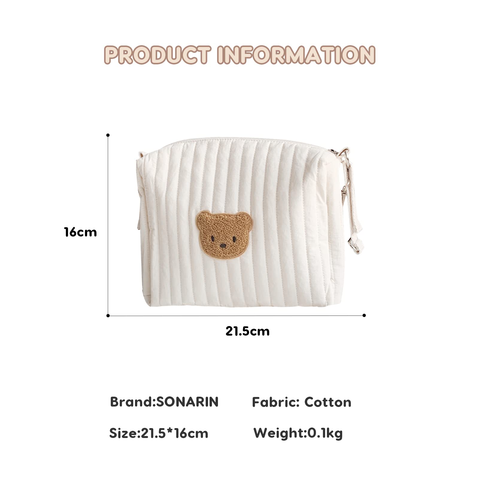 SONARIN Leggero Borsa Organizer per Passeggino,Multifunzionale Elegante Ricamo Borsa Passeggino Universale Organizzatore per Passeggino Borsa per Carrozzina Borsa Cambio(Orso, 2 Cinghie)