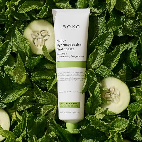 Image of Boka Fluoride Free Toothpaste, Nano Hydroxyapatite Toothpaste, Appropriate for Sensitive Teeth - for Adult, Kids Oral Care - Cucumber Mint Flavor, 4 Fl Oz 3Pk