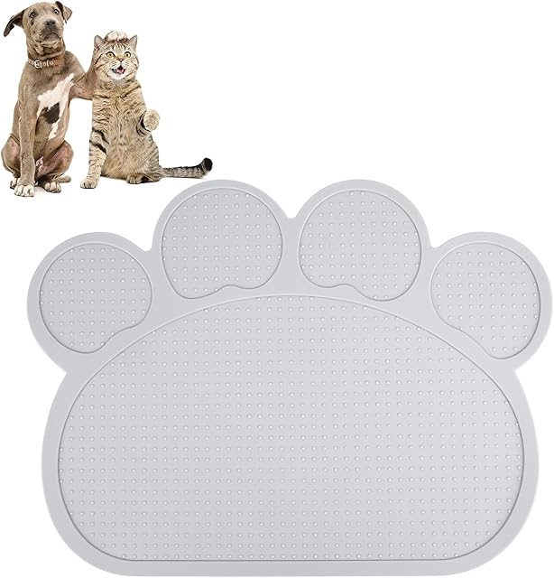 Heveer Pet Food Mat Cat Dog Feeding Mat Silicone Bowl Mat Non Slip Waterproof Placemat for Dogs Cats Food Water Bowls Grey