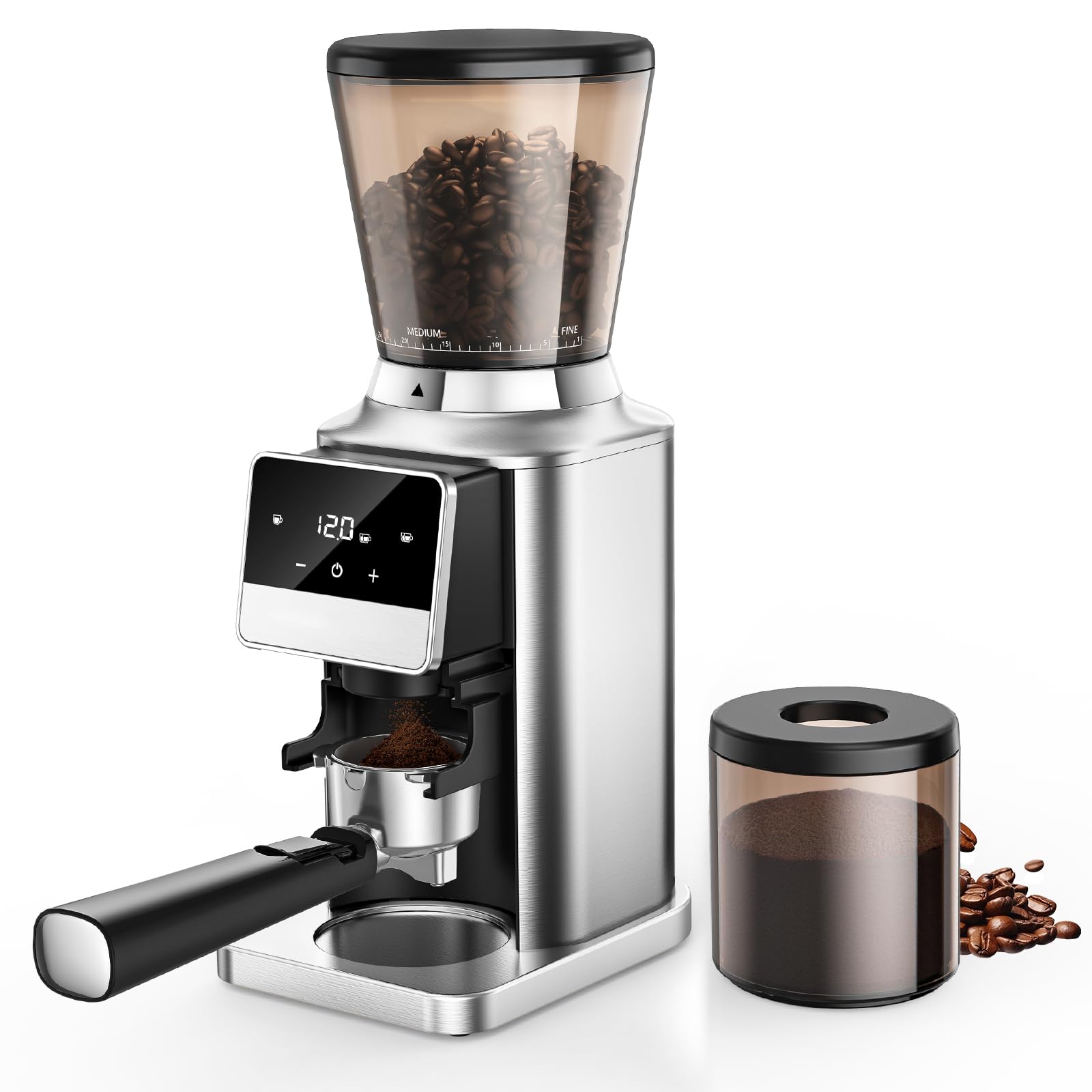 Burr Coffee Grinder, Keenstar Conical Coffee Bean Grinder with 34 Grind Settings for Home Use, Precision Timer, Touchscreen, Anti-static, Stainless Steel, Easy to Clean with Brush