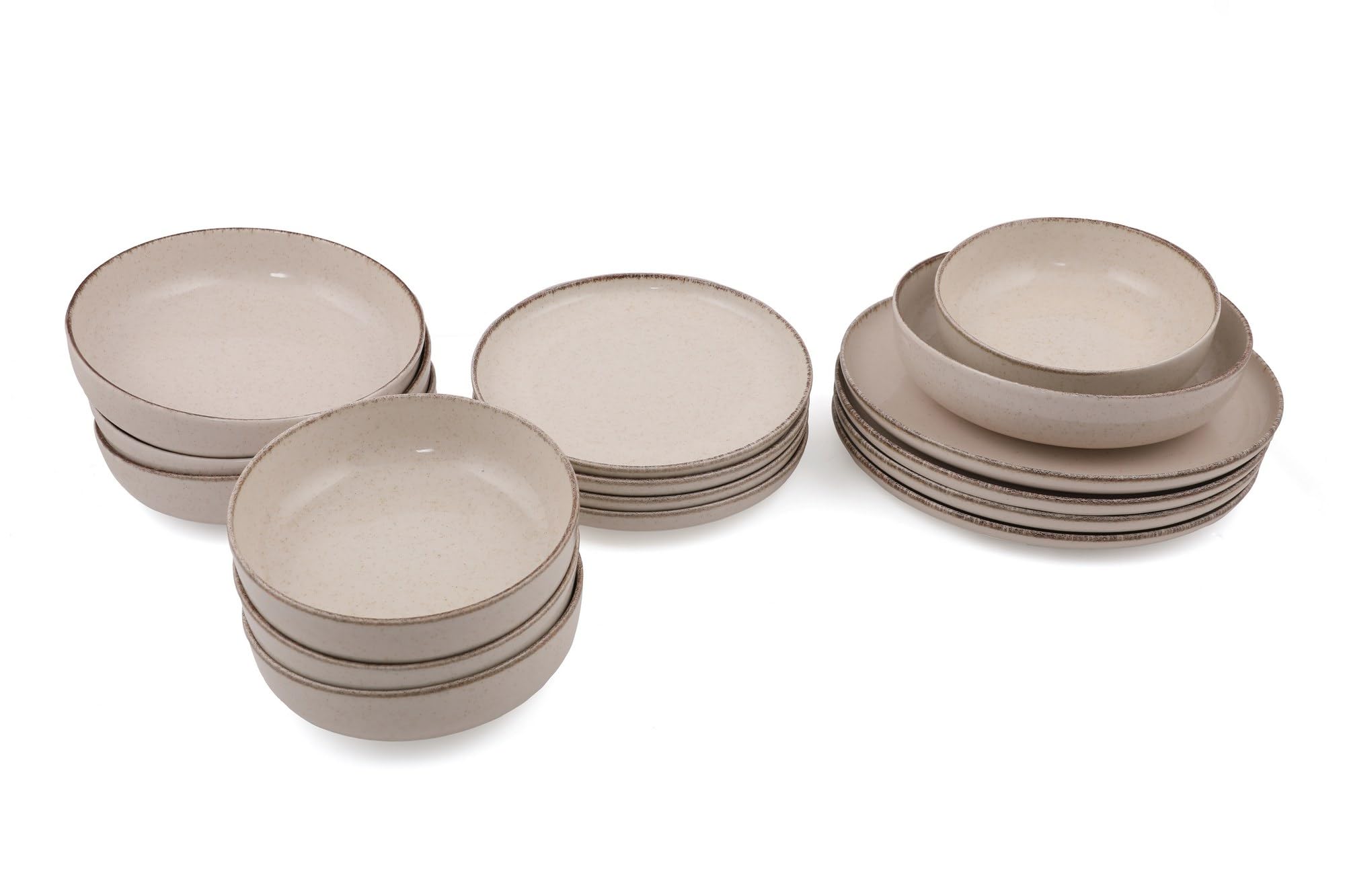 Elegancki 16-częściowy zestaw obiadowy, 100% porcelana, kremowy kolor, w zestawie 4 talerze serwisowe (24 cm), talerze deserowe (21 cm), talerze (20 cm), miski (15 cm), do mycia w zmywarce i sejf do